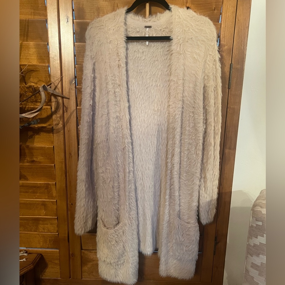 Free People Faux Fur Cardi Cardigan Sz L - Picture 4 of 10